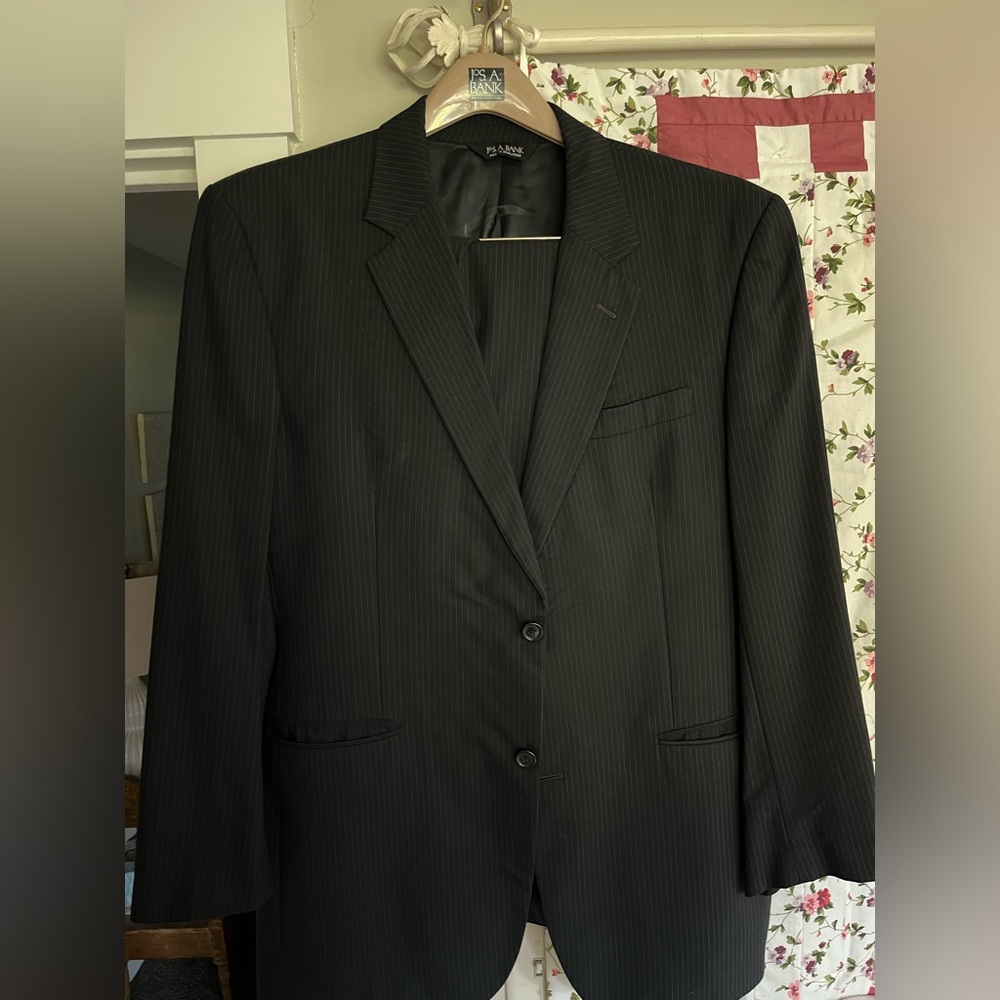 Jos A Bank Black Pinstripe Suit
